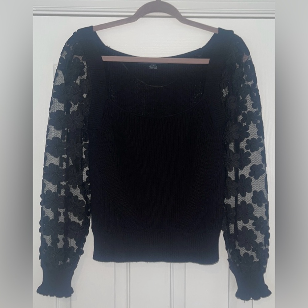 French Connection Sweater Floral Appliqué Sleeves